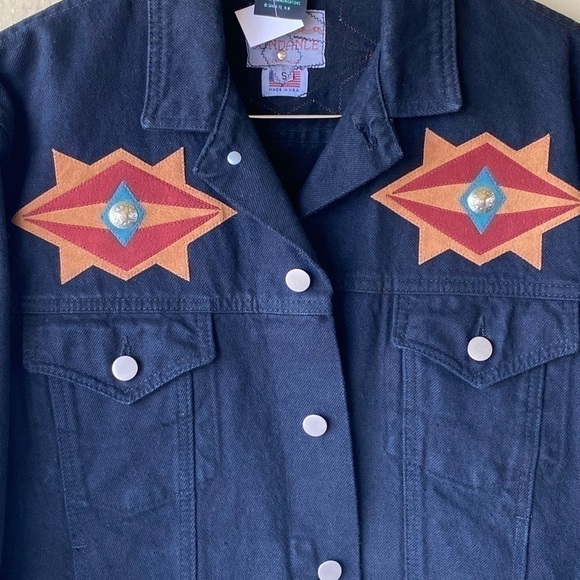 Sundance Moxie Black Jean Jacket w/Western Appliqués Sz S - Picture 9 of 15